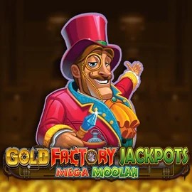 Gold Factory Jackpots Mega Moolah by Aurum Signature Studios, showcased at hugoscasino.se – game logo